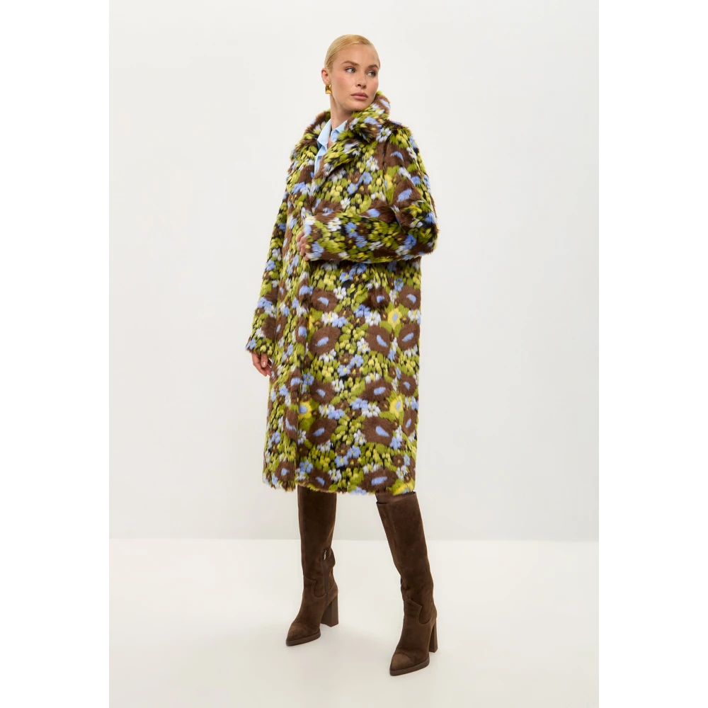 Cesare Gaspari Trendy Faux Fur Lange Jas met Levendige Bloemenprint Multicolor Dames