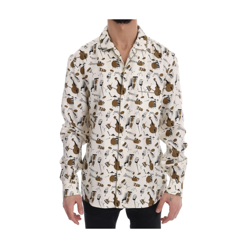 Dolce & Gabbana Men's Multicolor Silk Jazz Motive Print Shirt Large