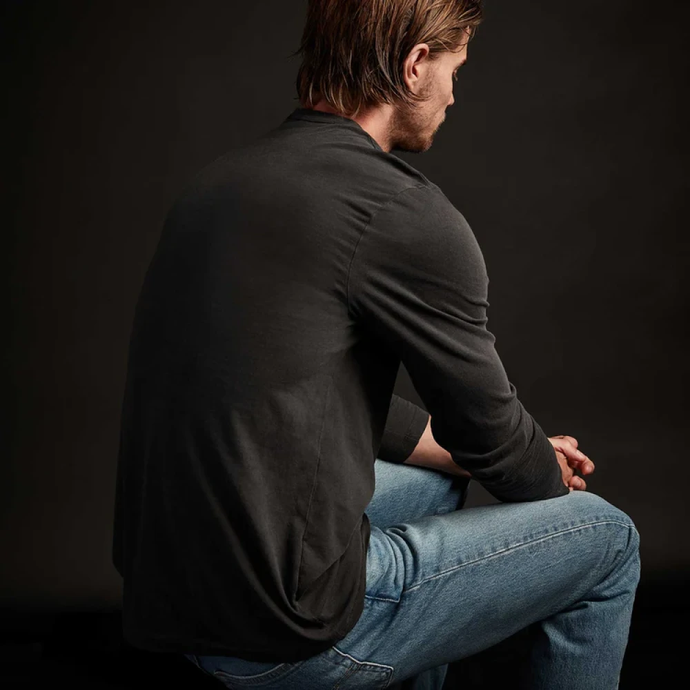 James Perse Pima Cotton Long Sleeve Crew T-Shirt Gray Heren