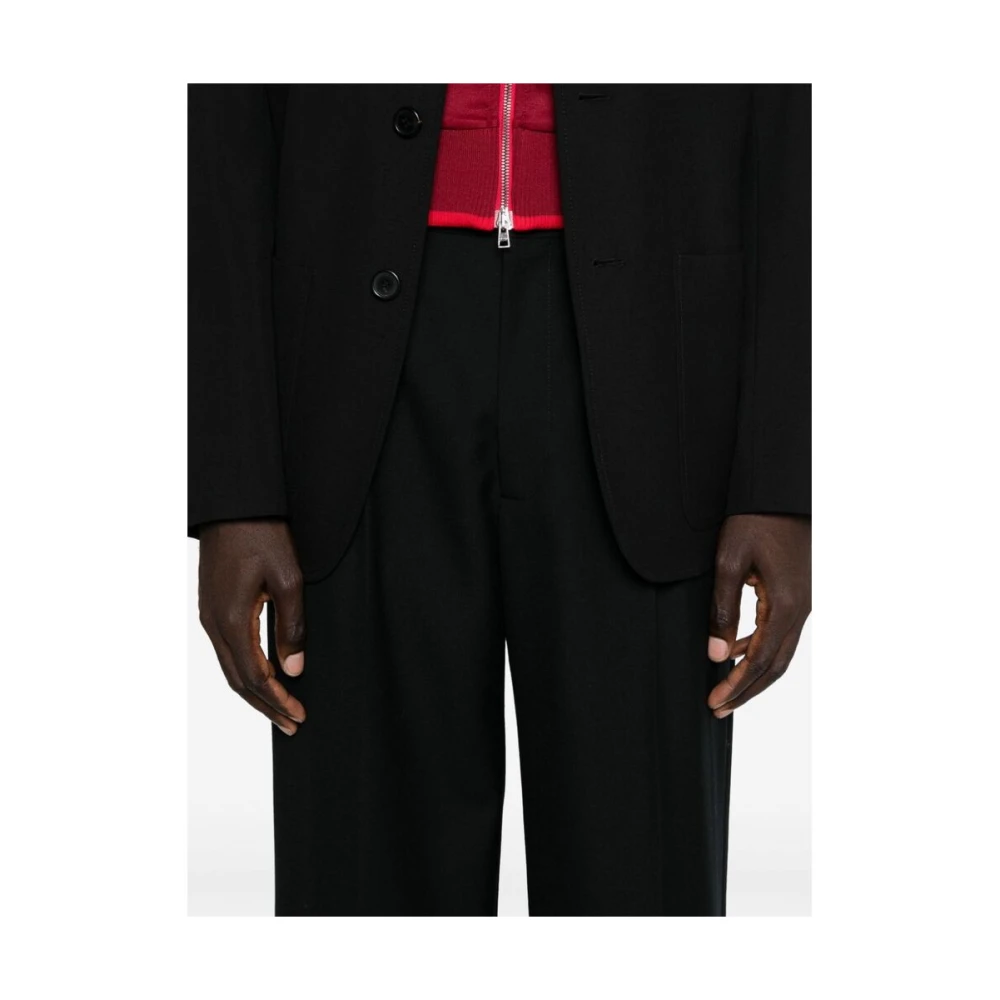 Dries Van Noten Zwarte wollen twill straight leg broek Black Heren