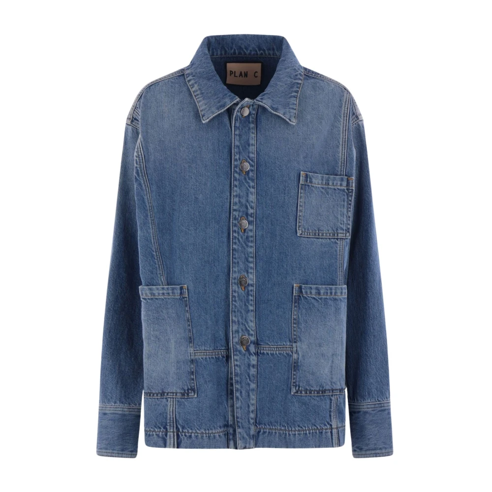 Plan C Oversized Denim Jas met Metalen Knopen Blue Dames