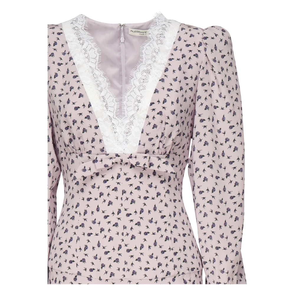 Alessandra Rich Roze Zijden Jurk met Rozenprint in Midi-lengte Pink Dames