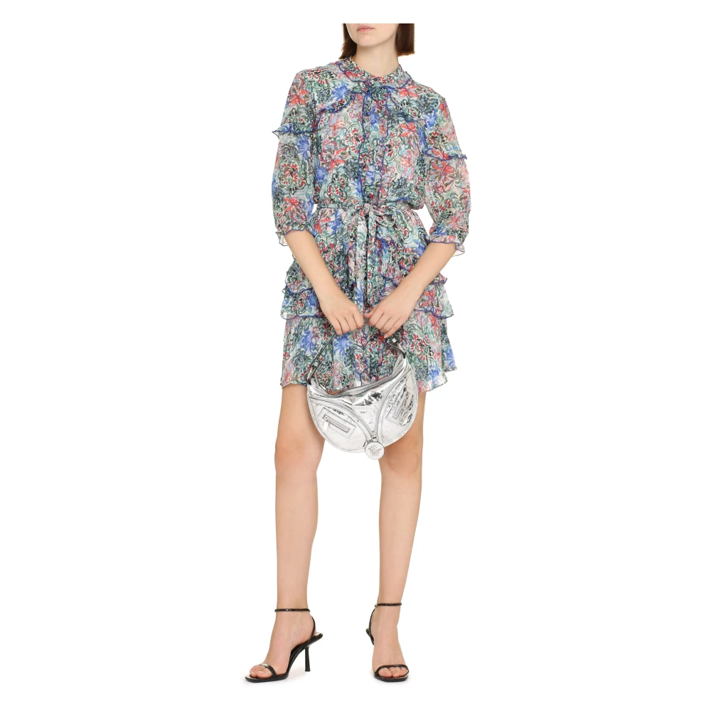 Saloni Gerimpeld Bloemen Zijden Overhemdjurk Multicolor Dames