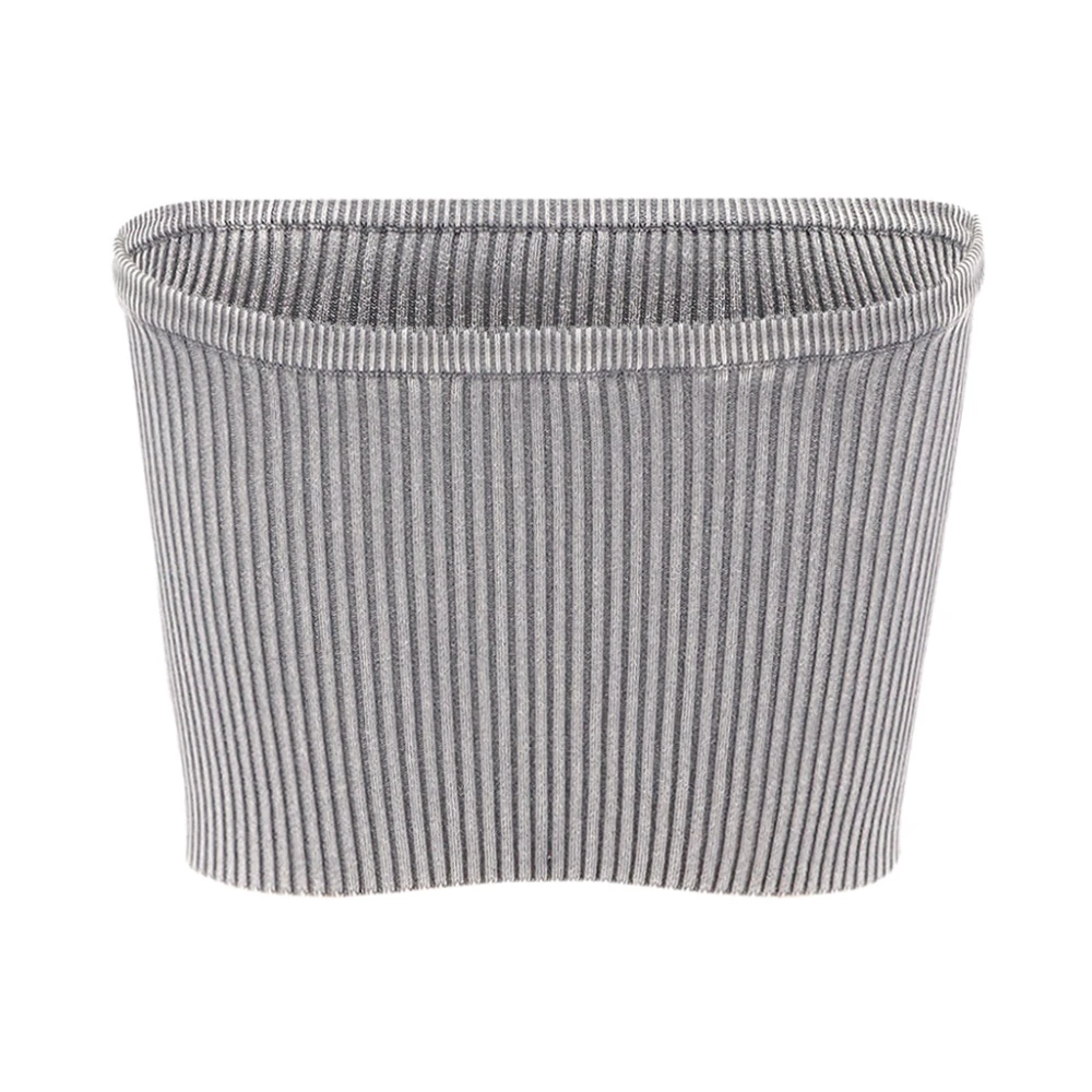 Diesel Geribbelde Crop Top met Ovaal D-detail Gray Dames