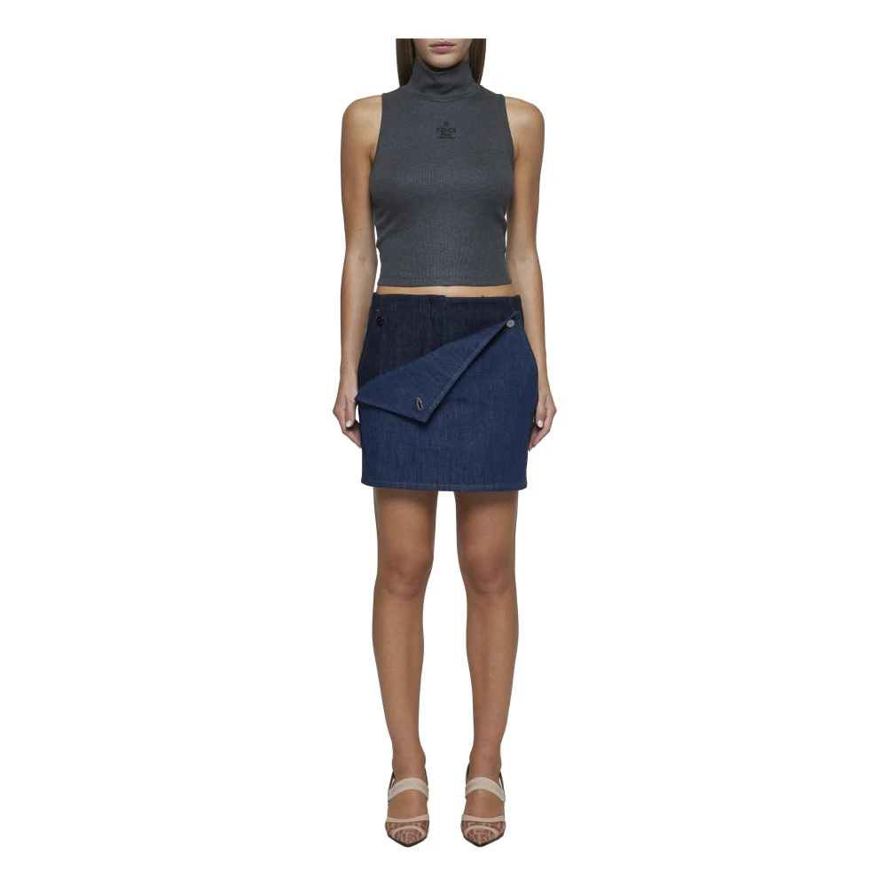 Fendi Grijze Geribbelde Gebreide Tanktop Gray Dames