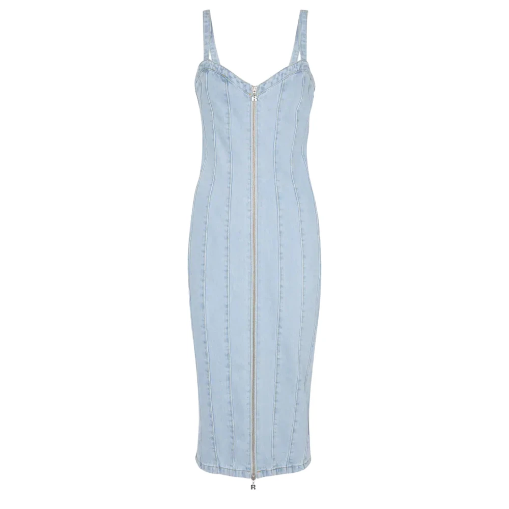 Rotate Birger Christensen Denim Bodycon Klänning med Framre Dragkedja Blue, Dam