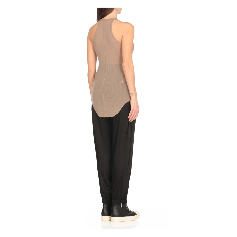 Rick Owens Geribbelde Zijdemix Top met Ronde Hals Beige Dames