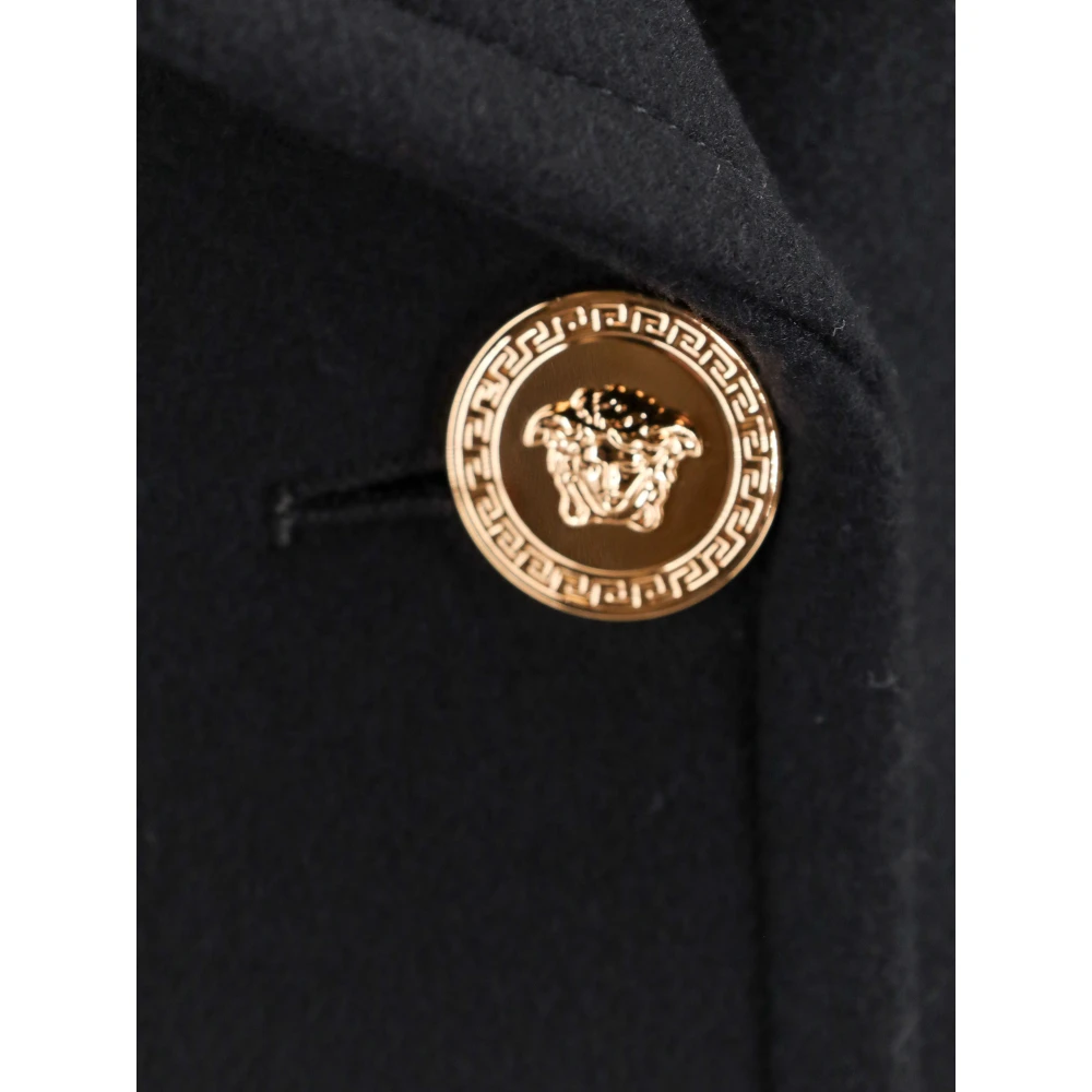 Versace Zwarte Wol Dubbel-Breasted Jas Black Dames