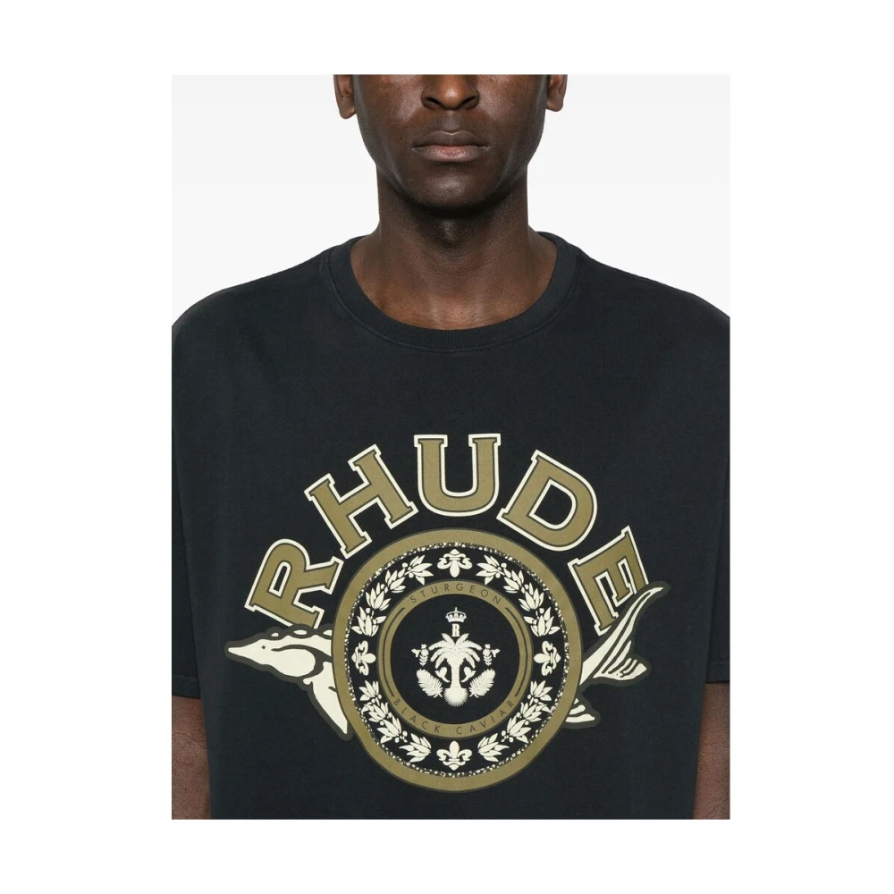 Rhude T-shirt met zwarte logo-print en ronde hals Black Heren