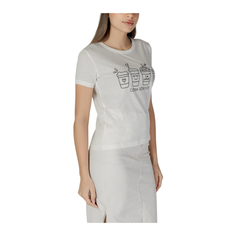 Jacqueline de Yong Beige Katoenen T-shirt met Korte Mouwen Beige Dames