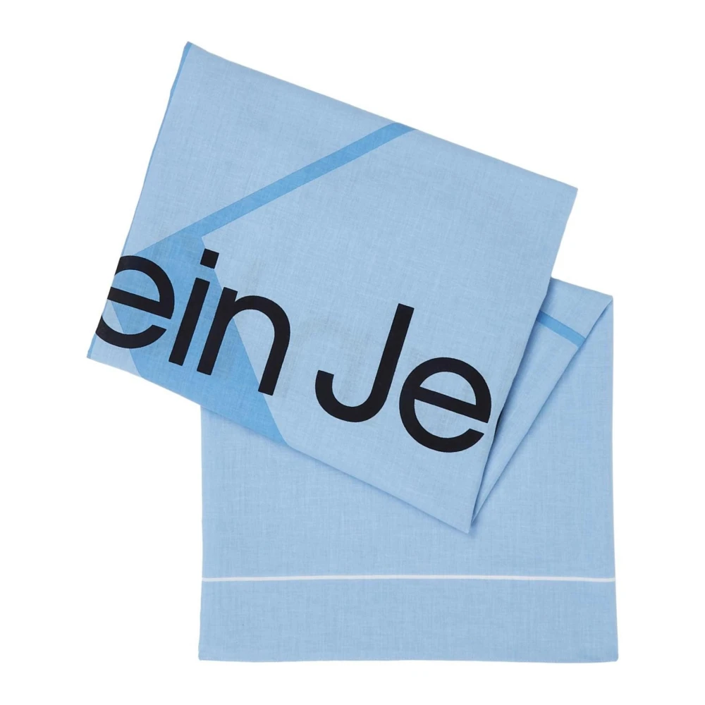 Calvin Klein Blauwe Bedrukte Katoenen Sjaal Blue Dames