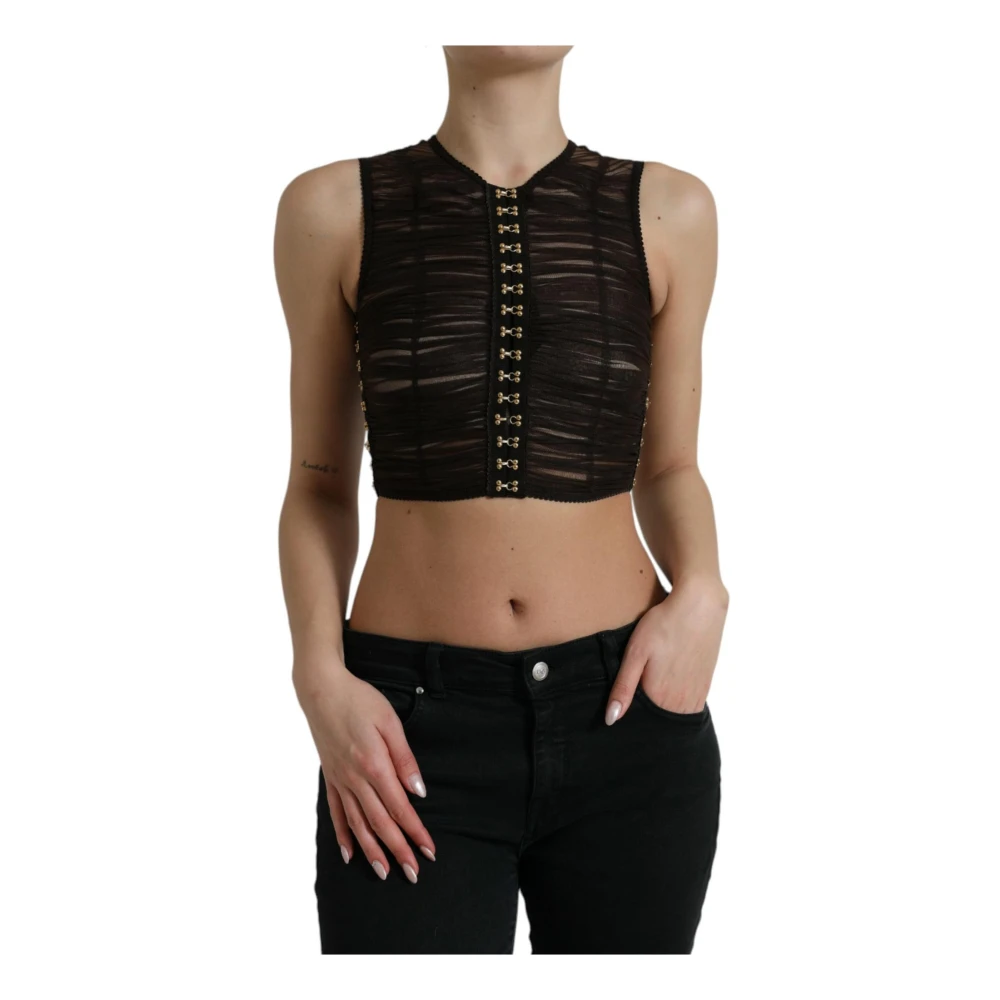Dolce & Gabbana Versierde Nylon Cropped Top Black Dames