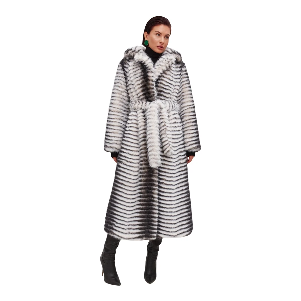 Cesare Gaspari Winter Faux Fur Geriemde Lange Jas Gray Dames