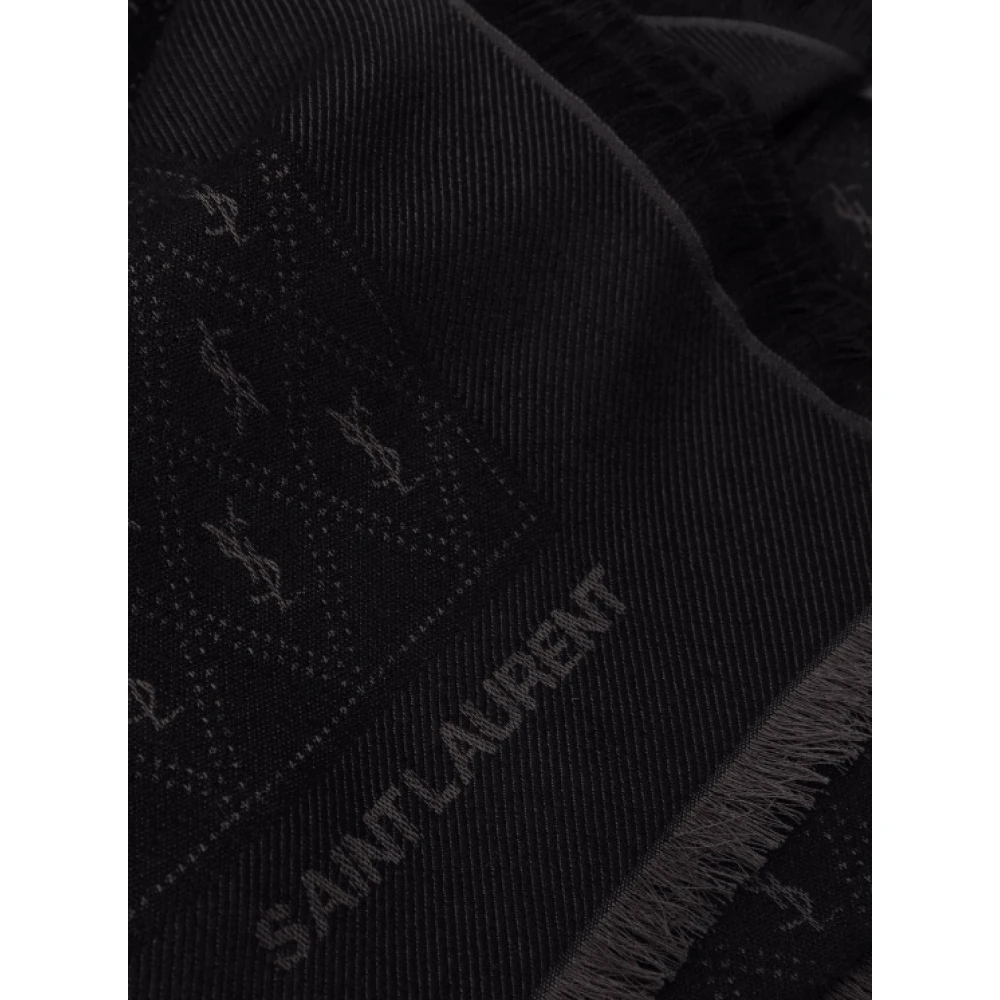 Saint Laurent Monogram Fijngebreide Sjaal Zwart Grijs Black Dames