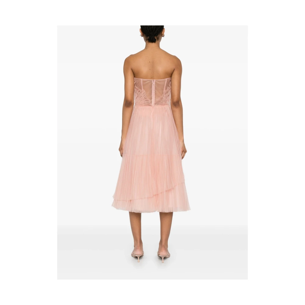 Costarellos Koraalroze Plissé Bustier Jurk Pink Dames