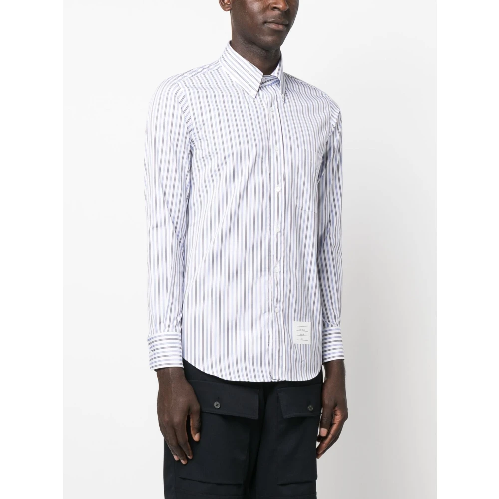 Thom Browne Blauw Gestreept Katoenen Overhemd Blue Heren