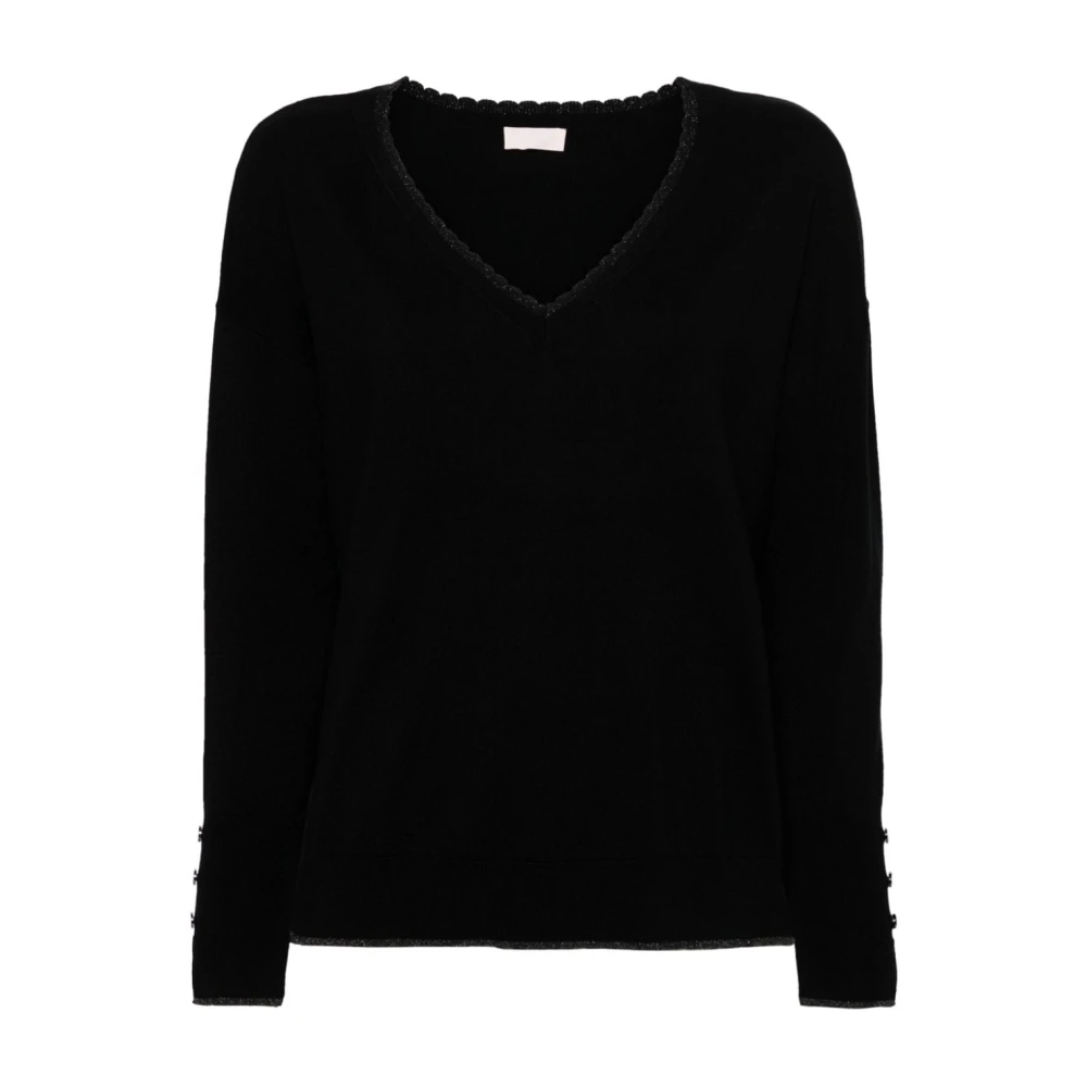 Liu Jo Zwarte V-hals trui met decoratieve details Black Dames