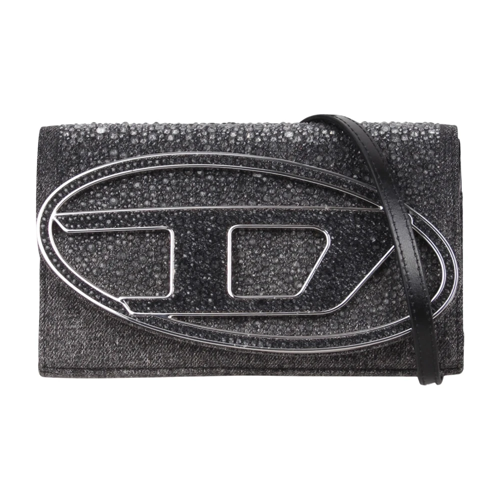 Diesel Kristal Denim Portemonnee met Schouderband Black Dames