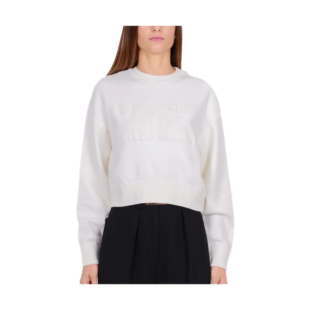 Elisabetta Franchi Witte Cropped Sweatshirt met Maxi Logo White Dames
