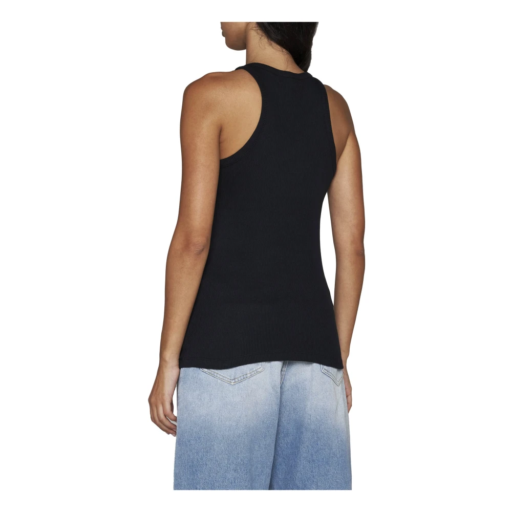 The Attico Zwarte Ribgebreide Logo Top Black Dames