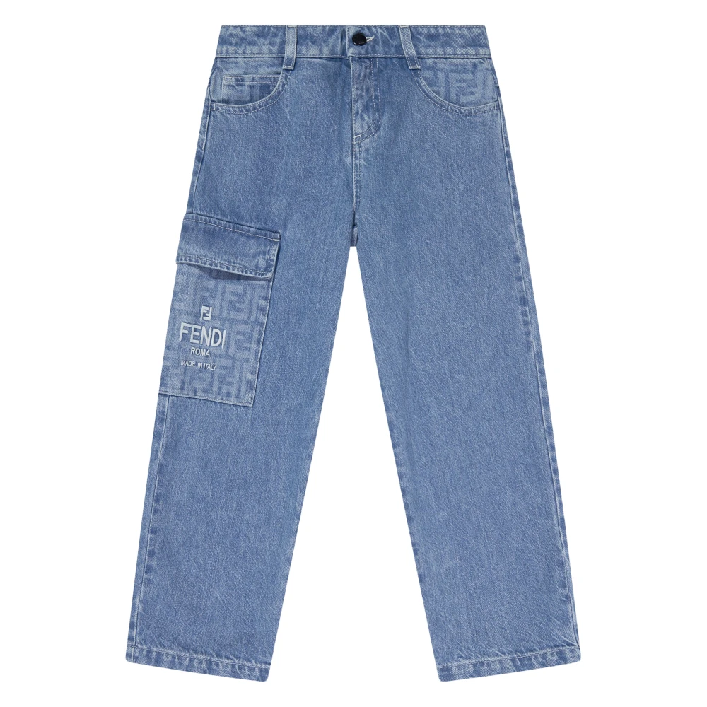 Fendi Unisex Kids Blue Washed Denim Jeans With Logo - Jeans - 10 Y - Kids