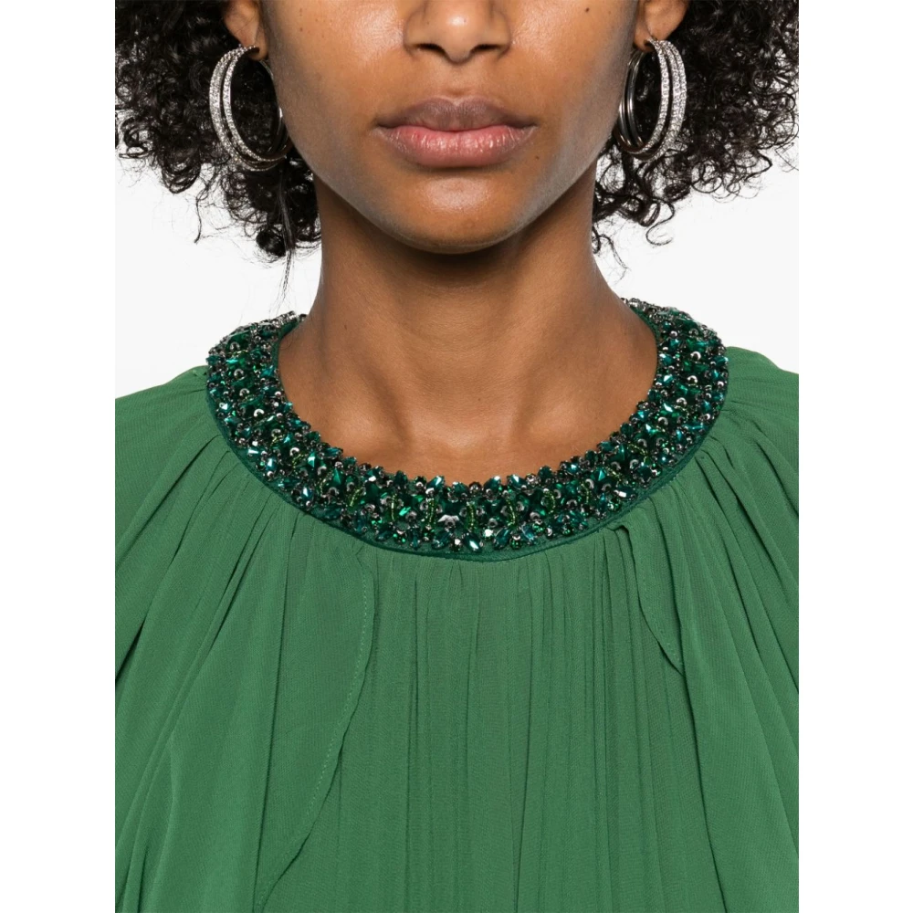 Self Portrait Groene Chiffon Cape Jurk met Strass Versieringen Green Dames