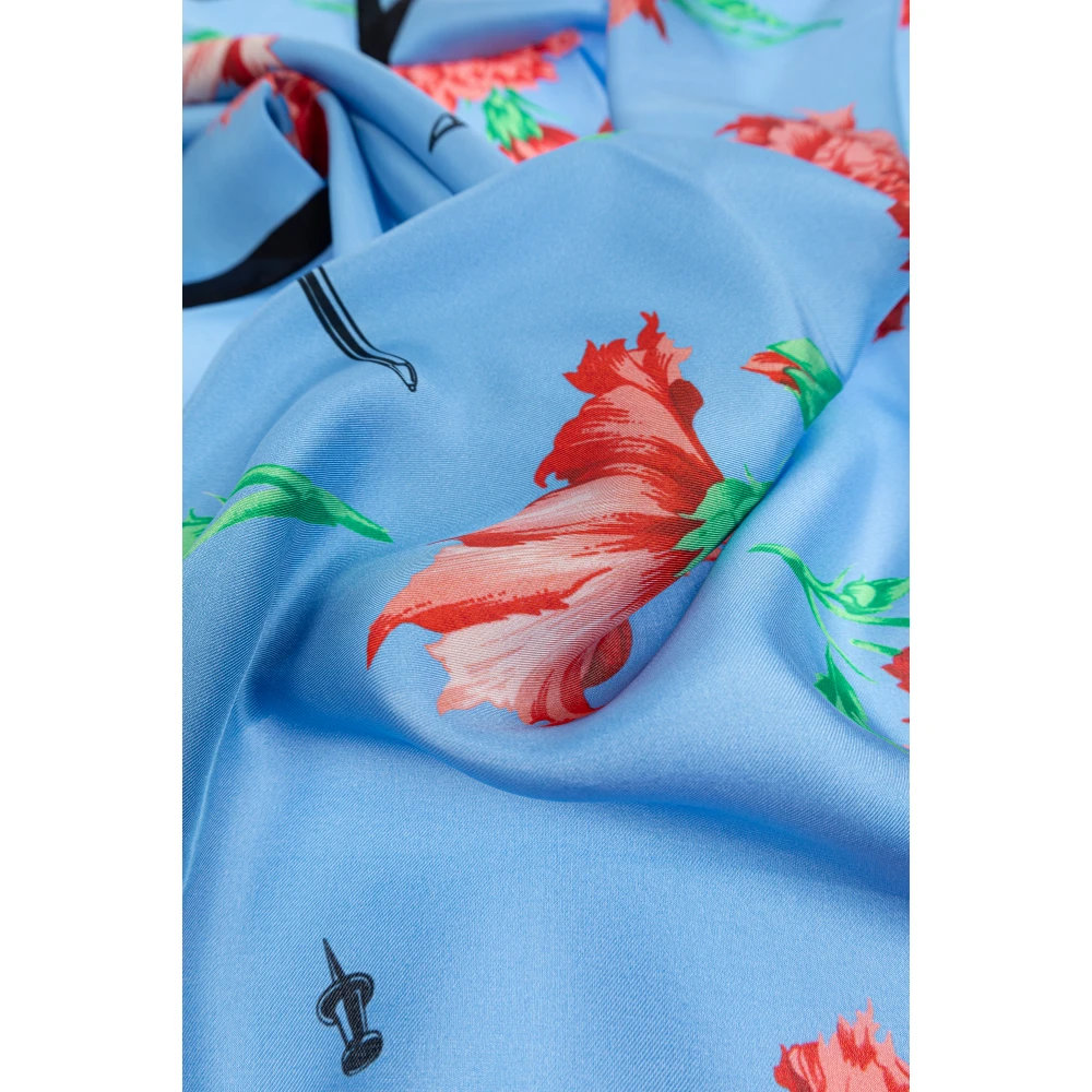Moschino Zijden sjaal met bloemmotief Blue Dames