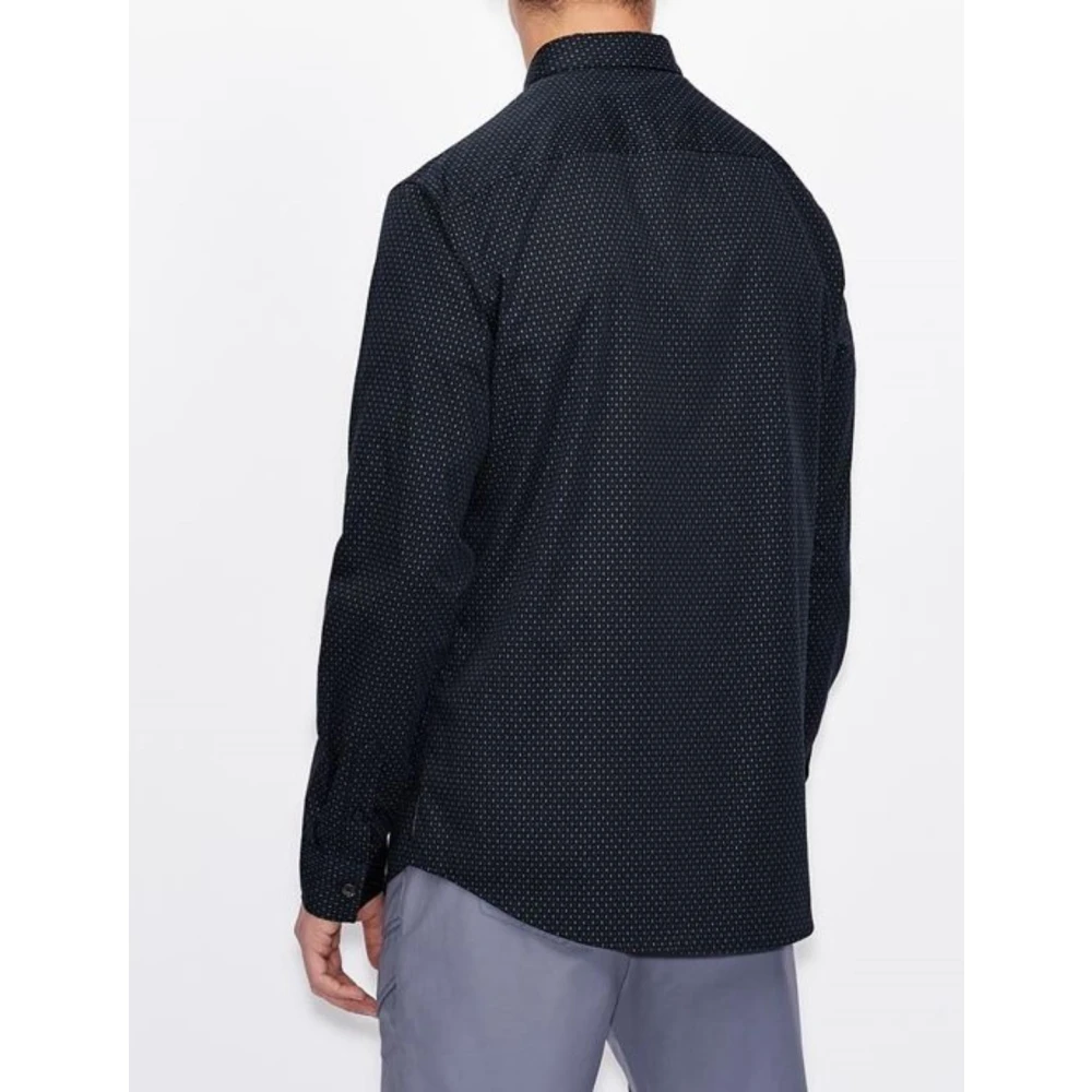 Armani Exchange Blauw Katoenen Overhemd Regular Fit Blue Heren