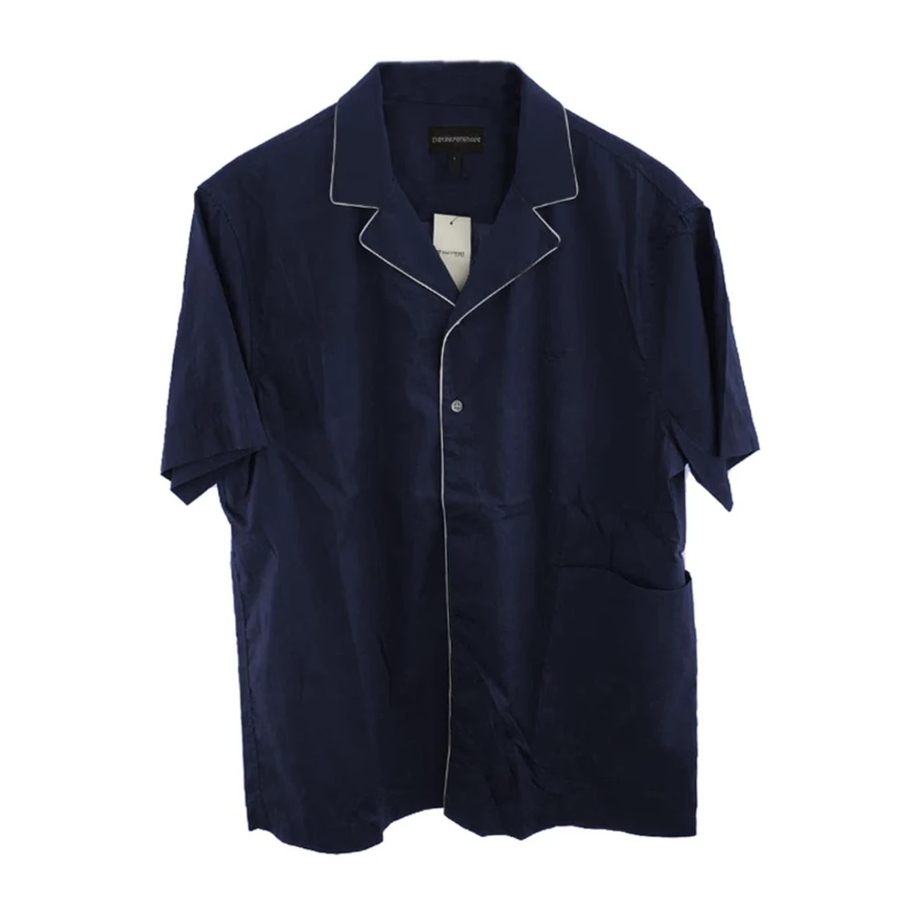 Emporio Armani Blauw Katoenen Overhemd met Voorzak Blue Heren