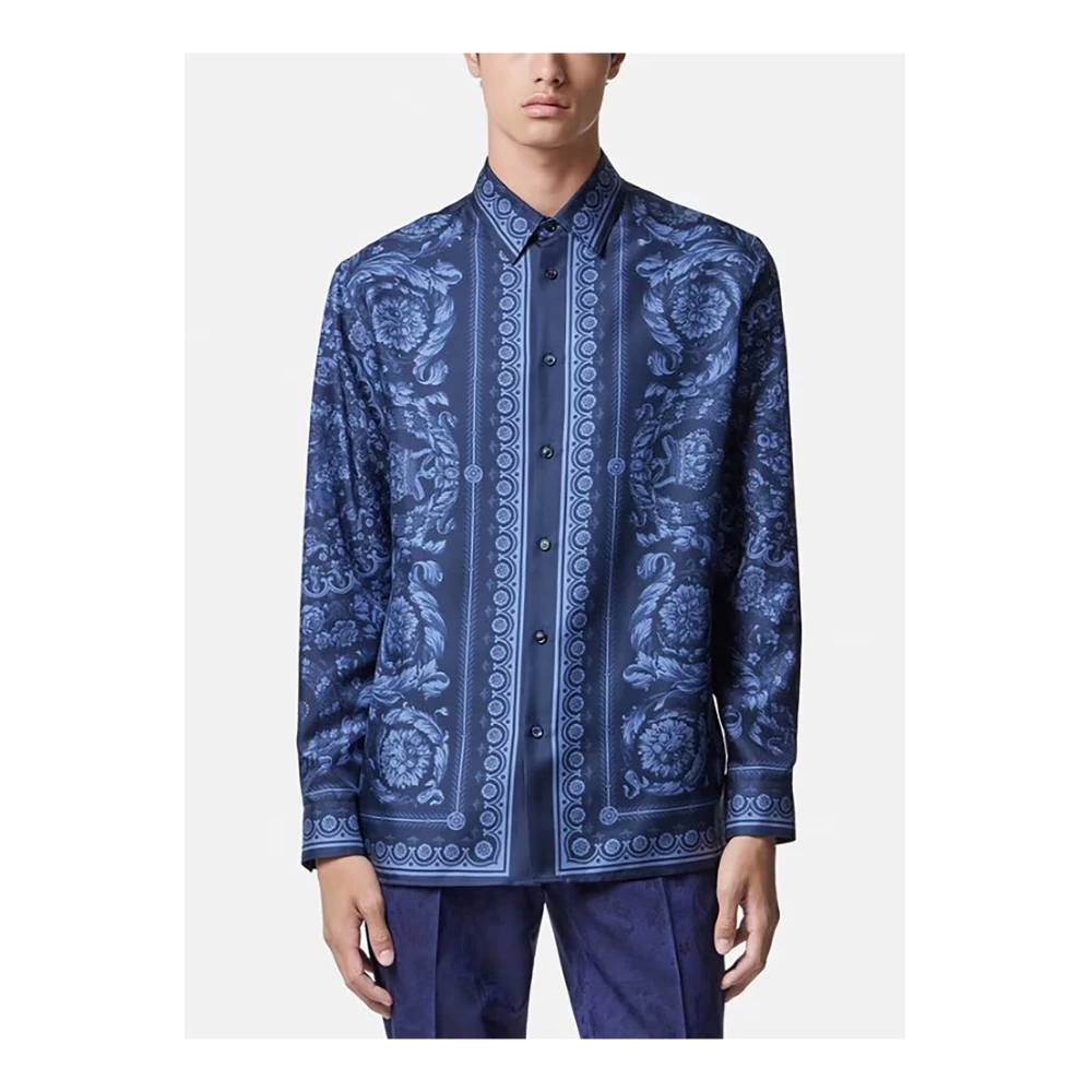 Versace Barok Informeel Overhemd Blue Heren