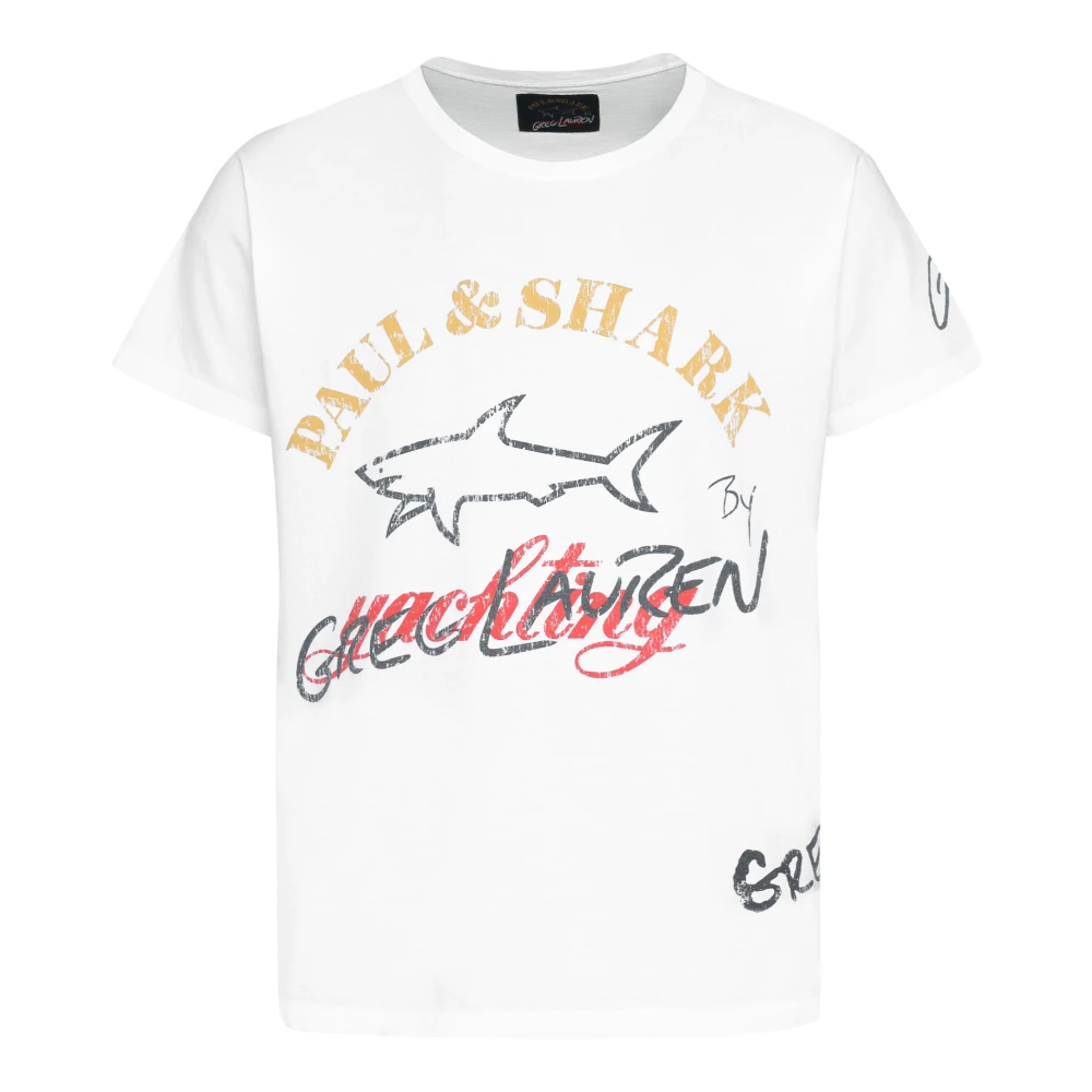 PAUL & SHARK Logo Print Katoenen T-shirt White Heren