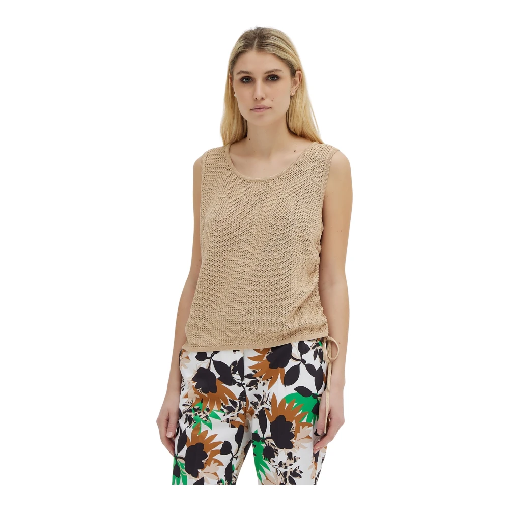 Giorgio Grati Geribbelde Katoenen Top Zandkleur Beige Dames
