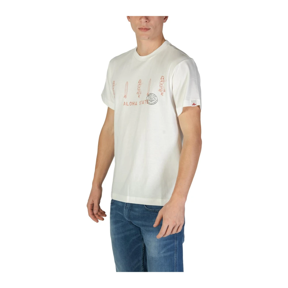 Replay Wit Katoenen T-shirt met Grafische Print White Heren