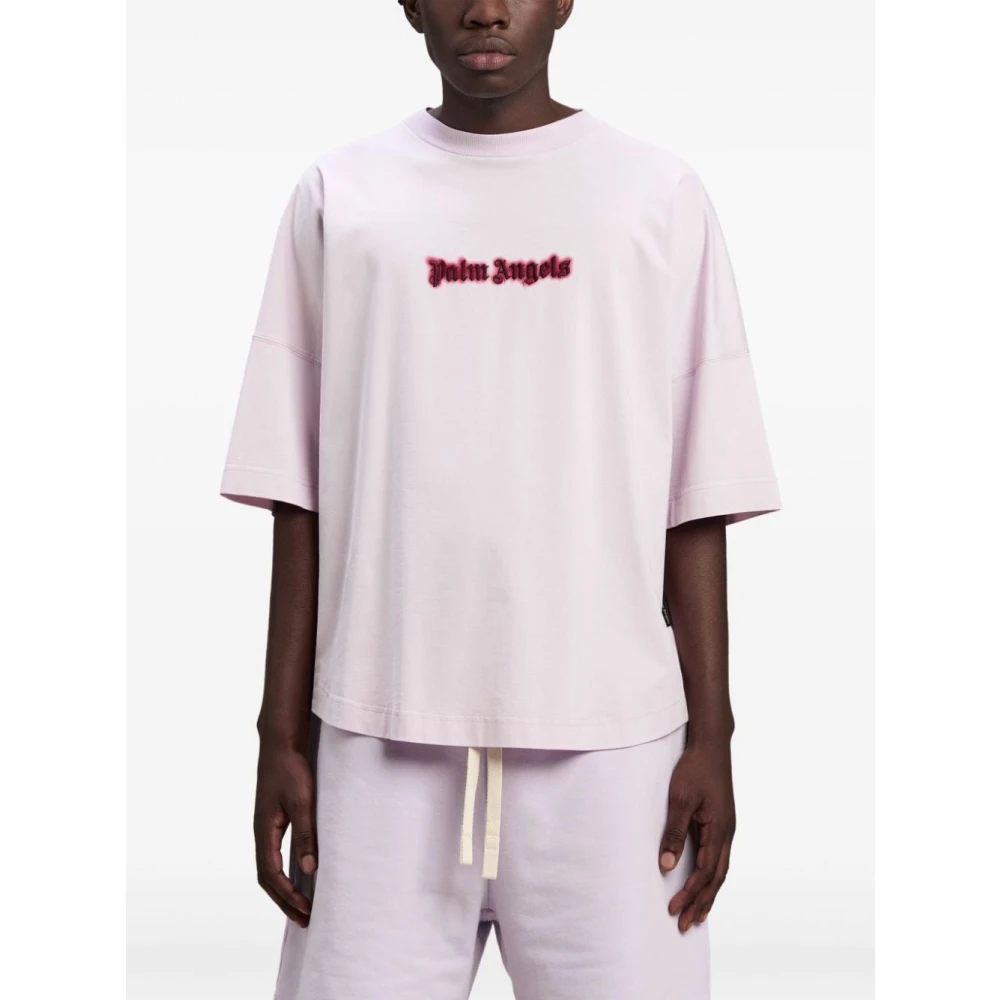 Palm Angels Lila Oversized Logo T-shirt Bordeaux Beige Heren