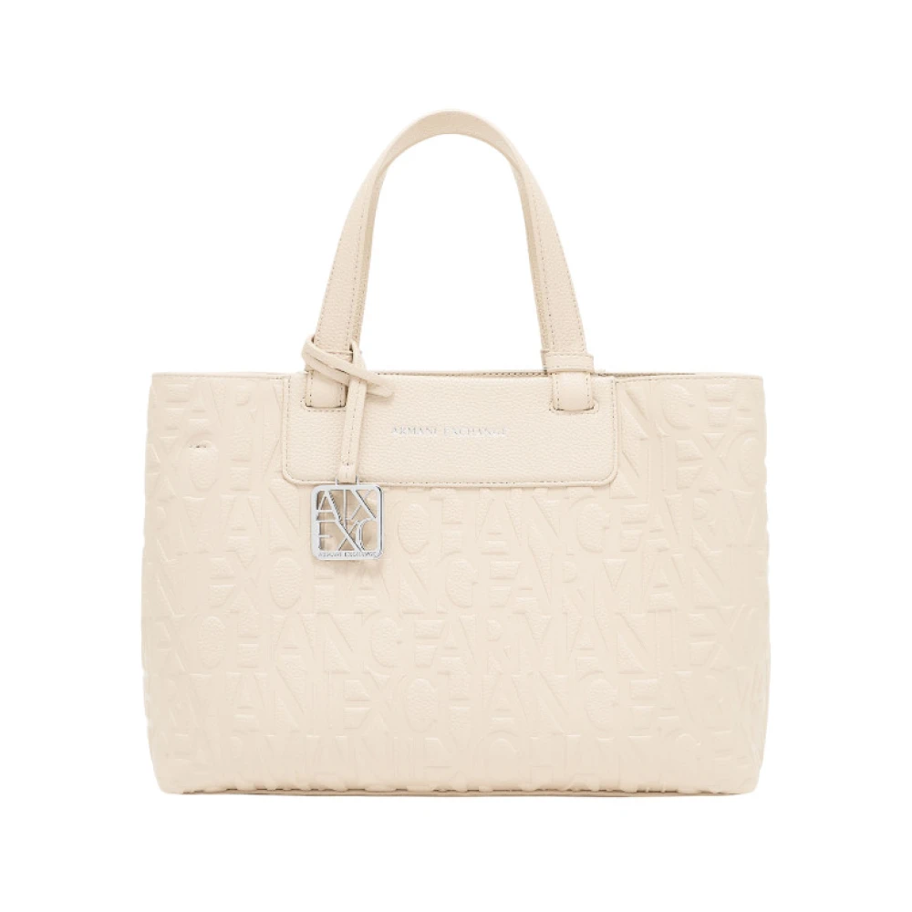 Armani Exchange Women's Beige Quilted Shopping Bag With Logo Print