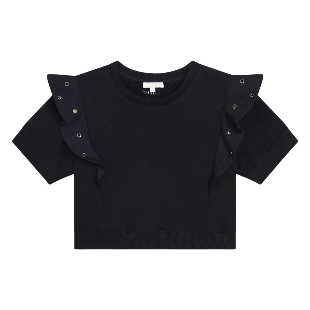 Chloé Blue Kids Short Sleeve T-Shirts, Female, 5 Y, Ruffle Sweatshirt