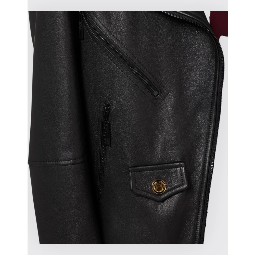 Elisabetta Franchi Leren jas Black Dames