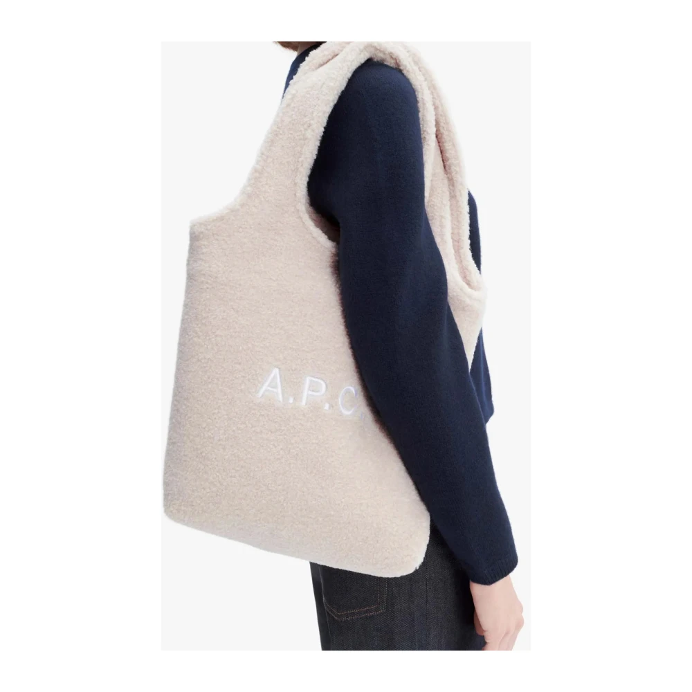 A.p.c. Beige Schapenvacht Verticale Tote Tas Beige Heren