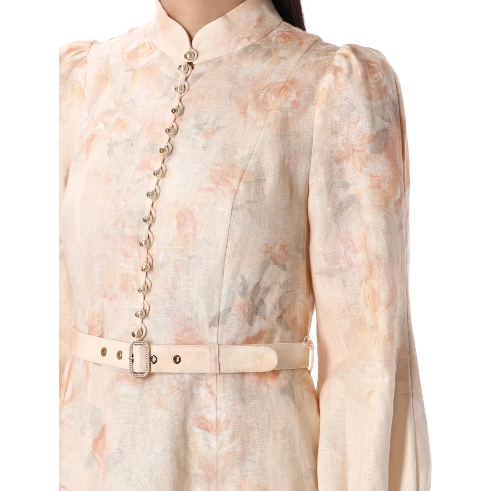 Zimmermann Bloemen Crush Buttoned Midi Jurk Beige Dames
