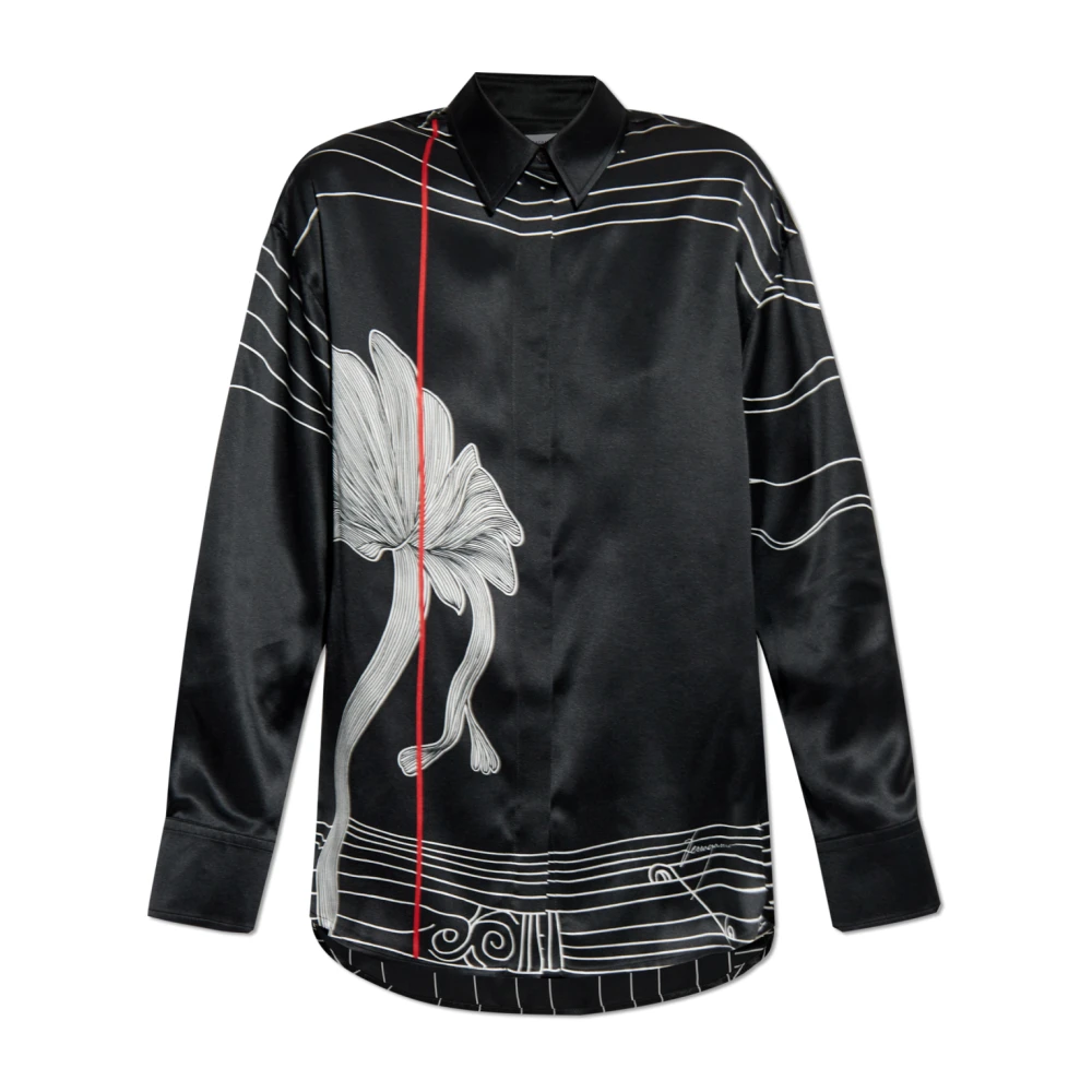Salvatore Ferragamo Zijden shirt met print Black Dames