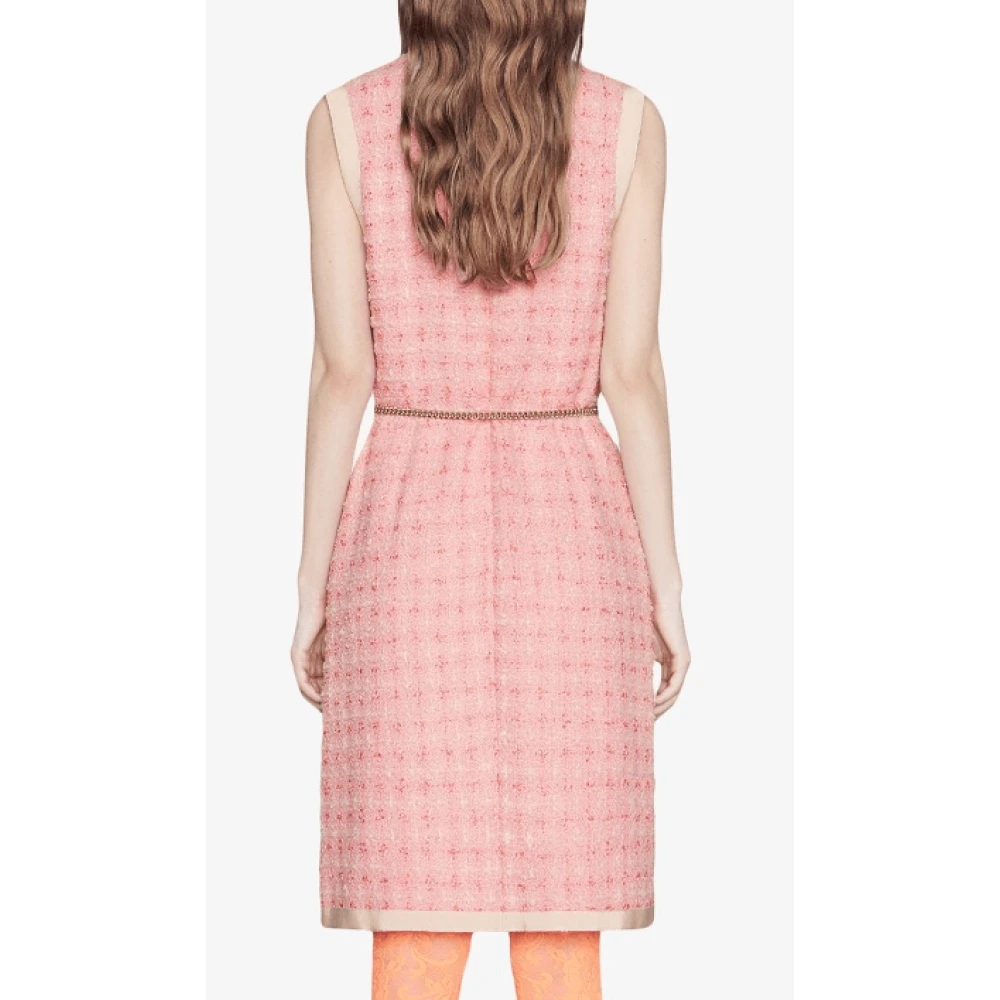 Gucci Korte Tweed Jurk met Kettingriem Pink Dames