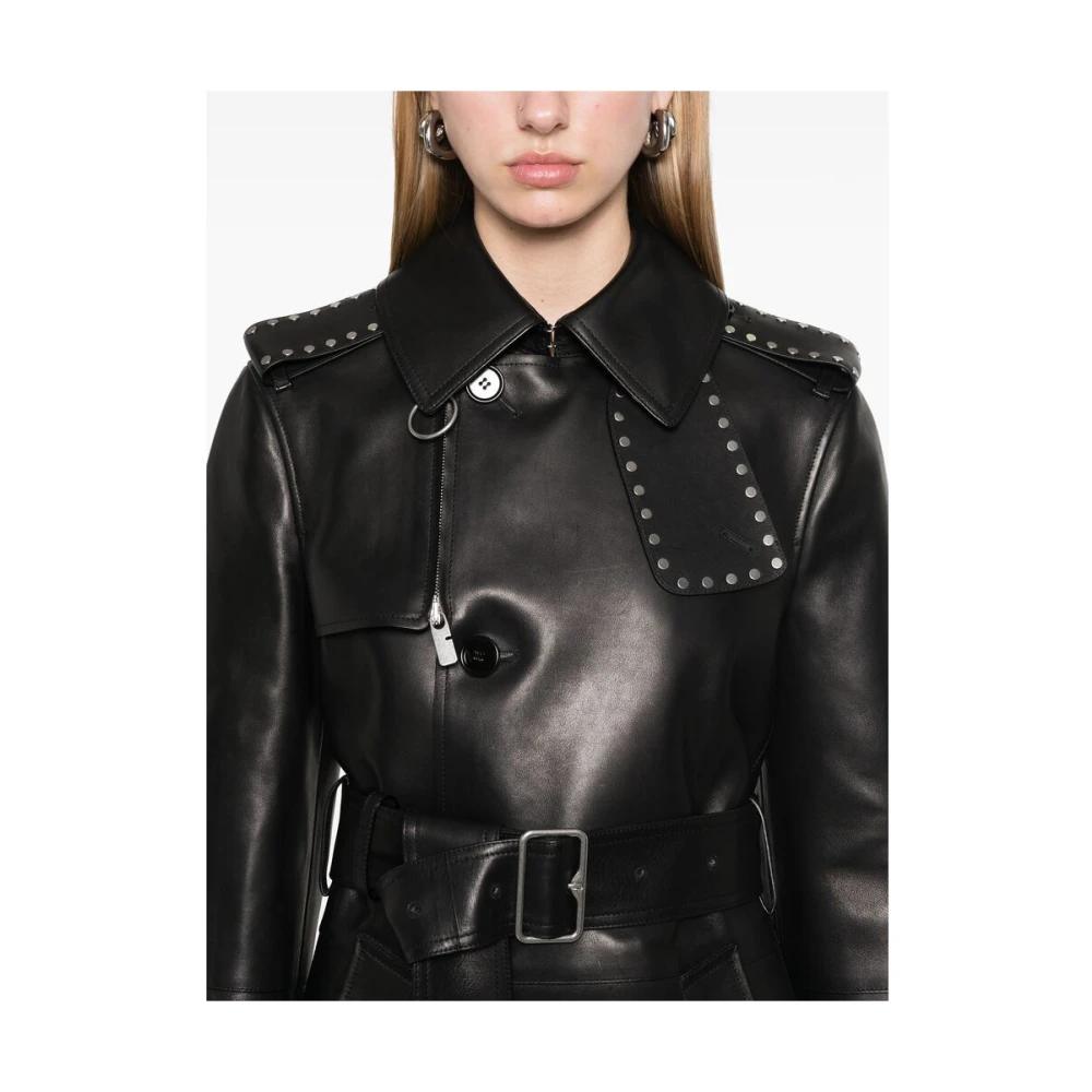Burberry Zwarte leren jas met stud-detailing Black Dames