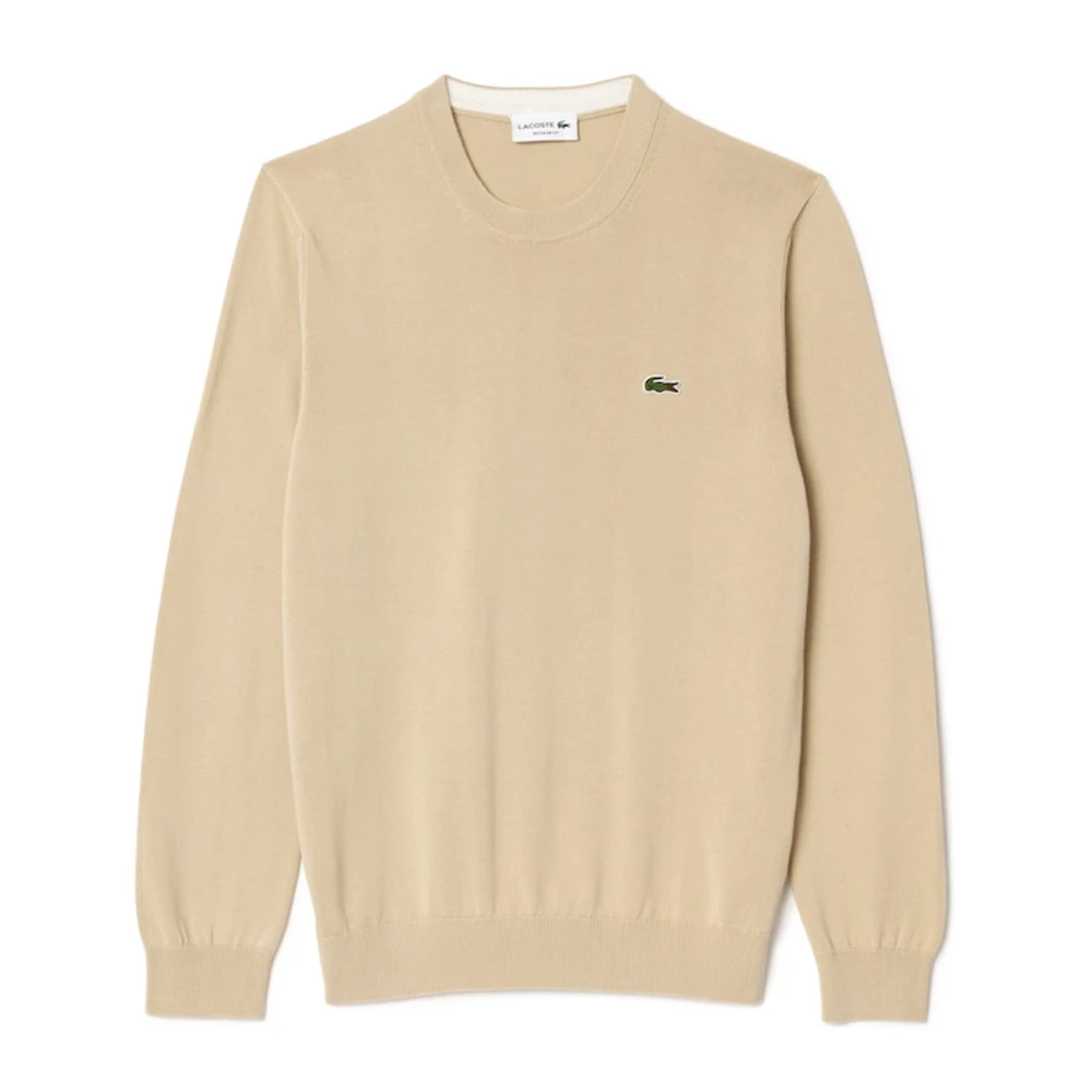 Lacoste Beige Bomullsstickad Tröja Med Rund Hals