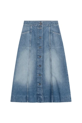 Puderblå Denim Midi Kjol