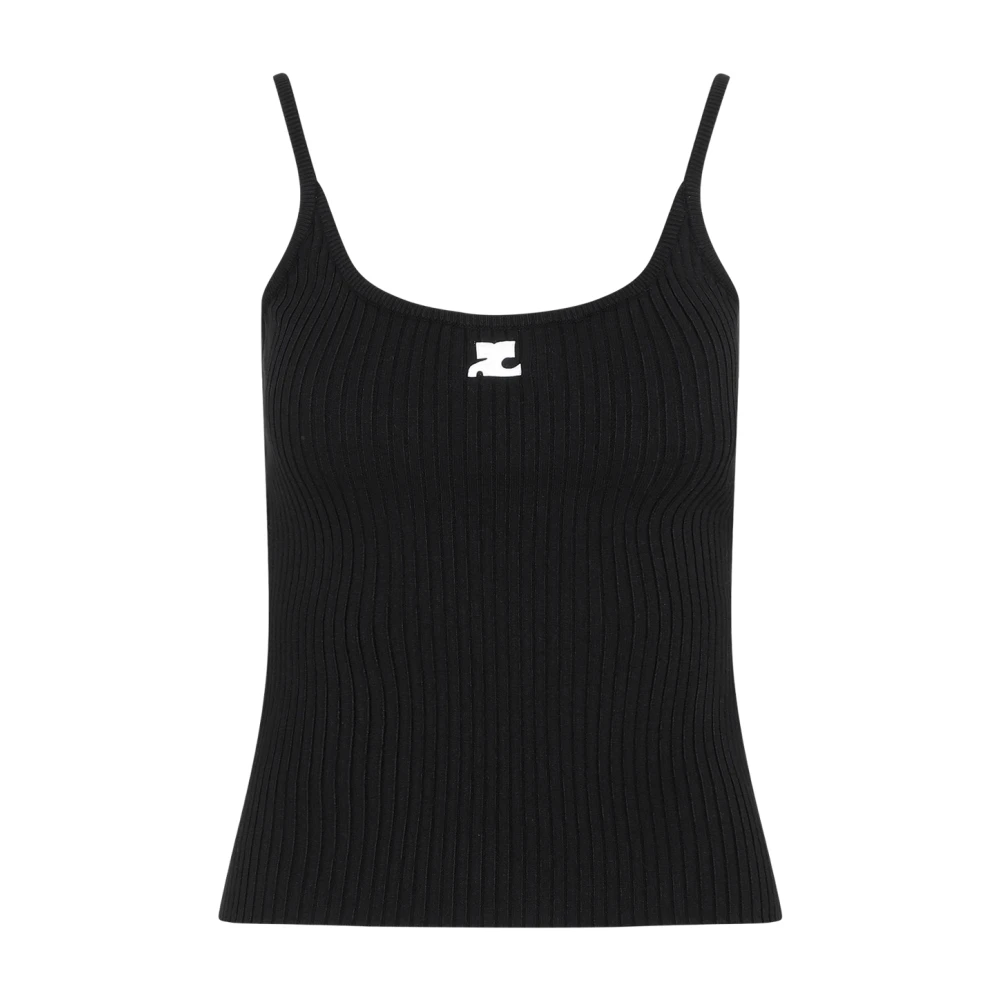 Courrèges Women's Black Rib Knit Tank Top - Sleeveless Tops - M - Tops