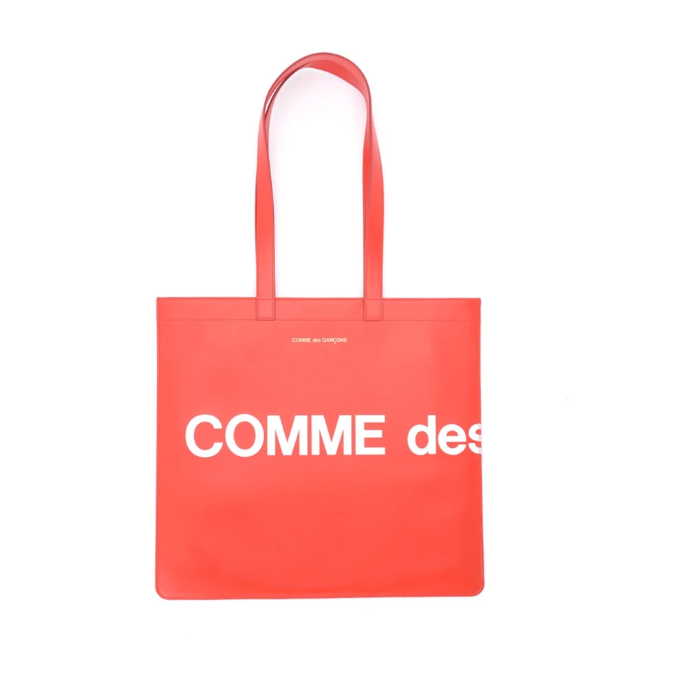 Comme des Garçons Rode leren Huge Logo shopper met zichtbare stiksels en contrastlogo Red Dames