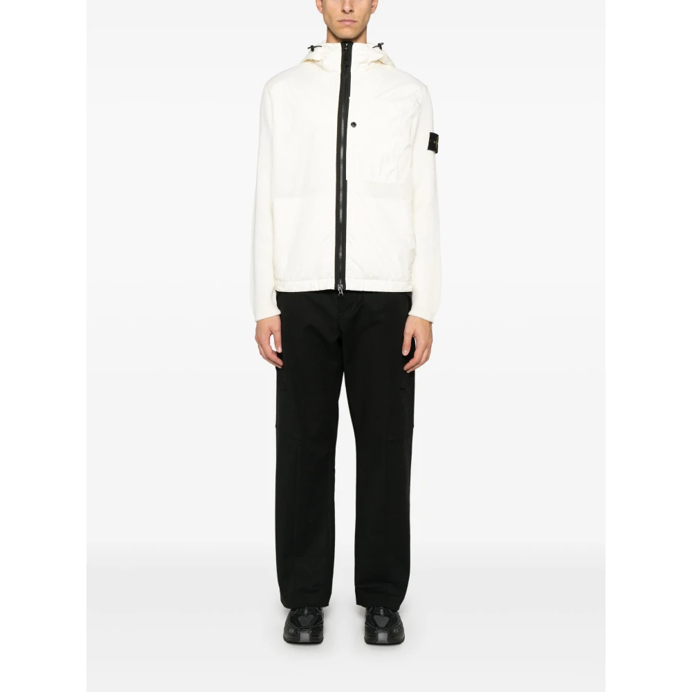 Stone Island Witte Hoodie met Gebreide Inzetstukken White Heren