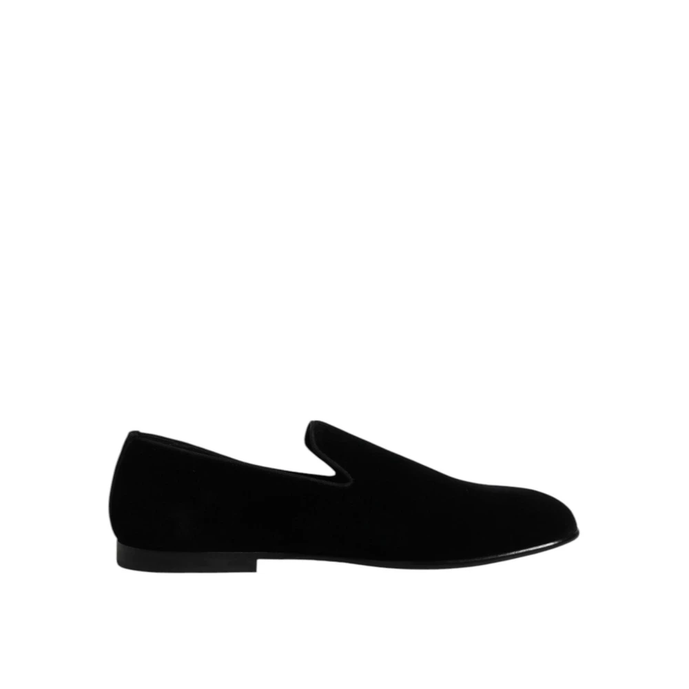 Dolce & Gabbana Men's Black Loafers, 9 Uk, Velvet Loafer Slip-On Shoes