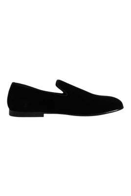 Svart Velvet Loafer Slip-On Skor