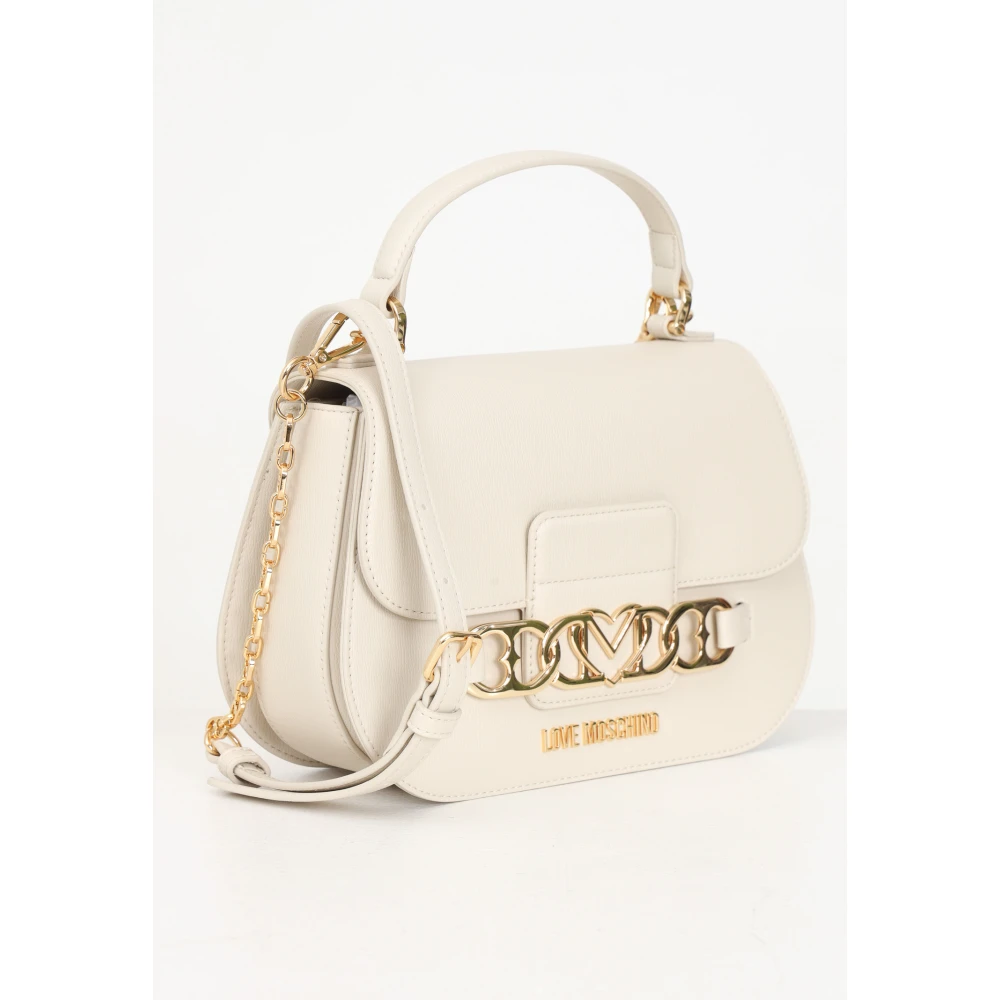 Love Moschino Ivoor Handtas met Hartenketting Beige Dames